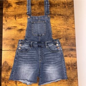 Women's Denim Overall Jean Shorts in Faded Blue
